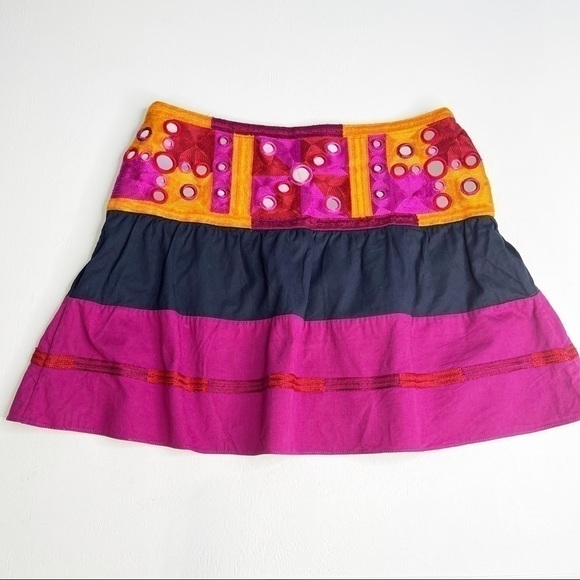 Figue Embroidered Mirrored Boho Mini Skirt Size S - Picture 2 of 7